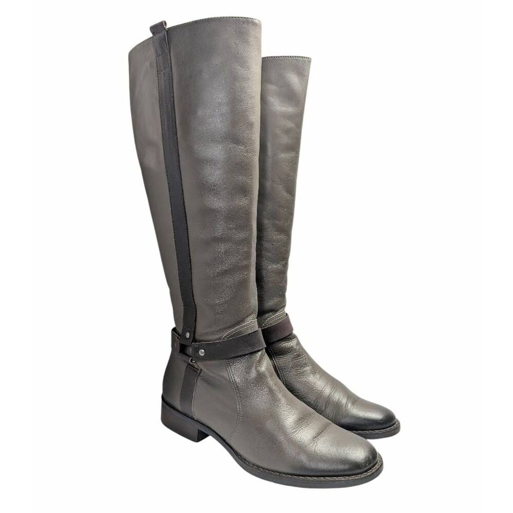 Matisse Daniel burnished gray taupe leather strappy knee high boots womens 7